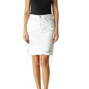 AG Adriano Goldschmied White Cotton Cutoff Hem Distressed Denim Skirt